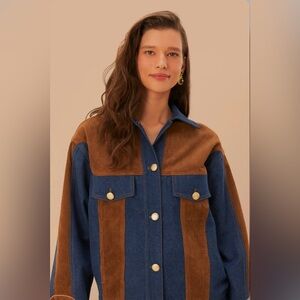 FARM Rio Blue and Brown Colorblock Corduroy Jean Jacket
